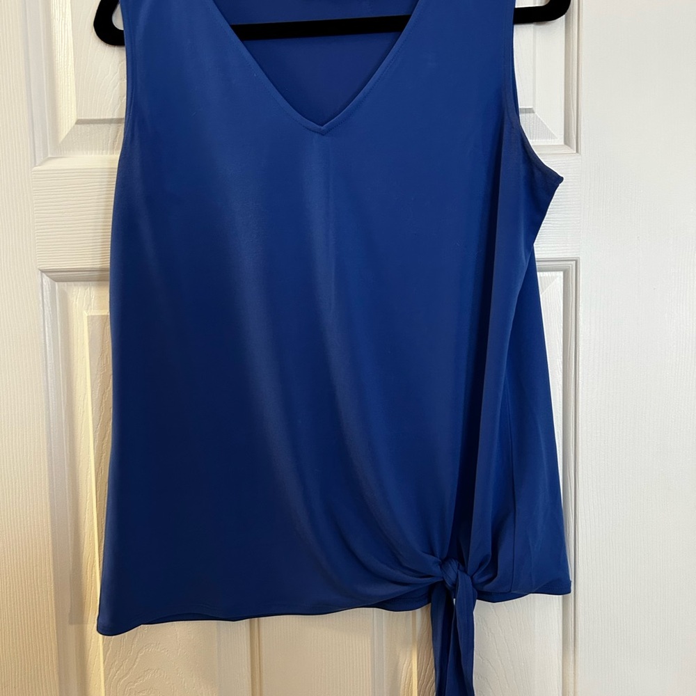 Susan Graver Blue V-Neck Tank Top with Knot